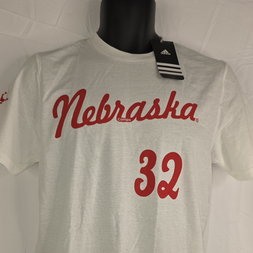 Adidas Nebraska #32 White Red Graphic T-Shirt Size Small NWT CB-3269